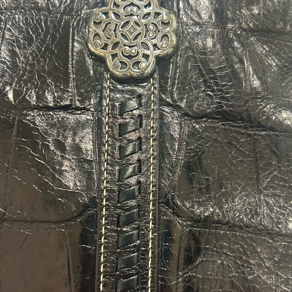 Brighton Black Leather Shoulder Bag with Silver Accents - Picture 4 of 6
